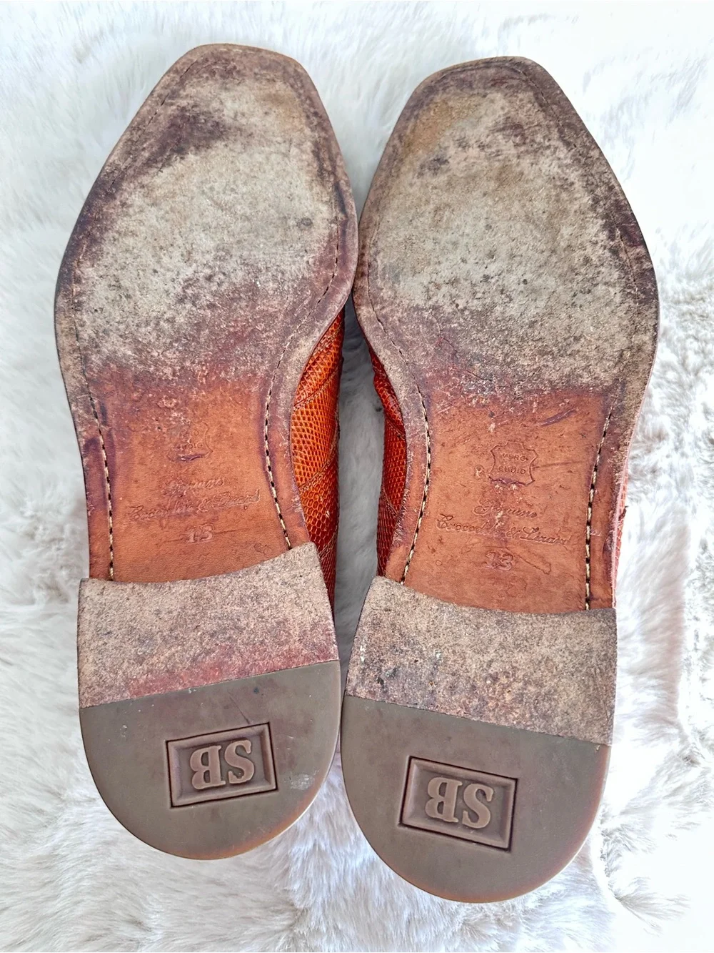 Belvedere Genuine Crocodile & Caiman Lizard Skin Oxford Dress Shoes sz 13 Orange